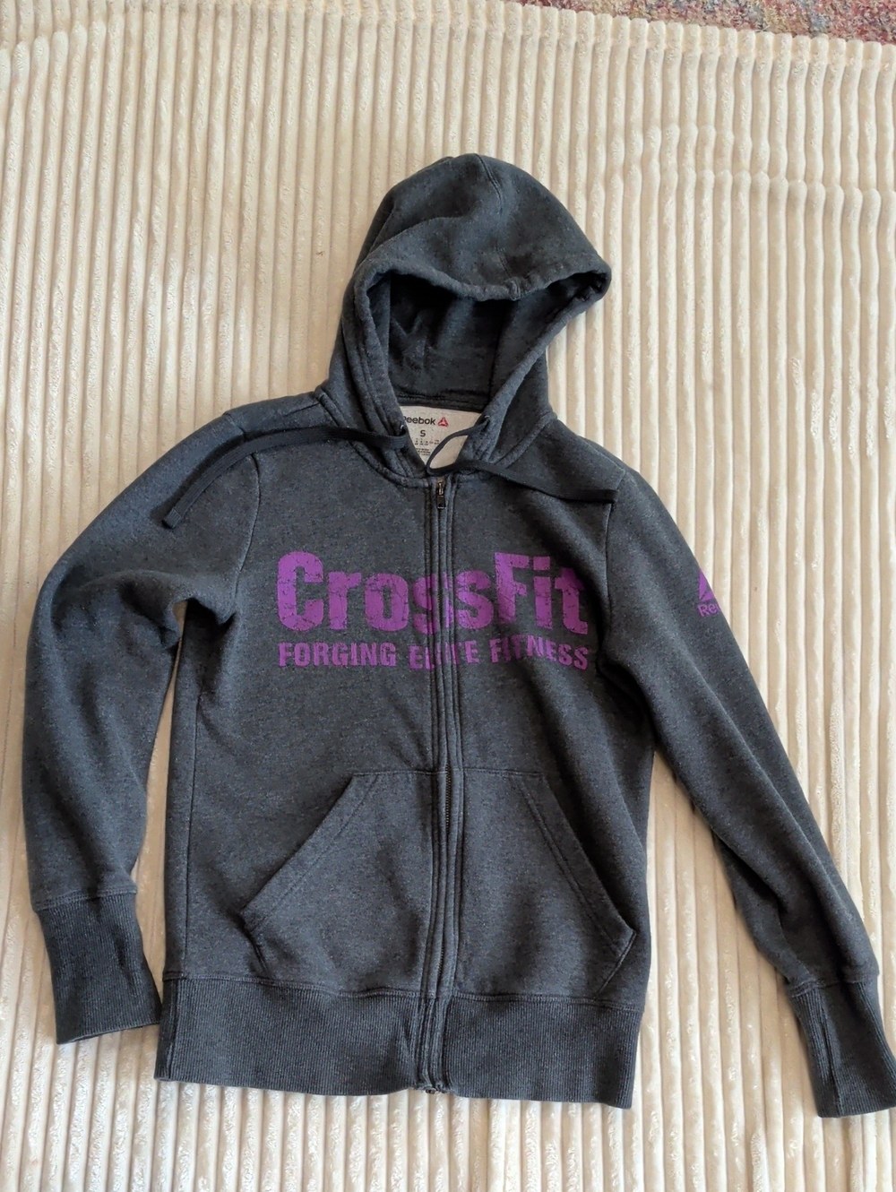 Small Reebok Gray Hoodie with Purple CrossFit Logo